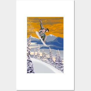 Retro style Snowboard poster art Posters and Art